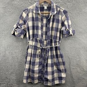 Motherhood Maternity Women's Small Blue Plaid Button Down‎ Dress with Tie Waist